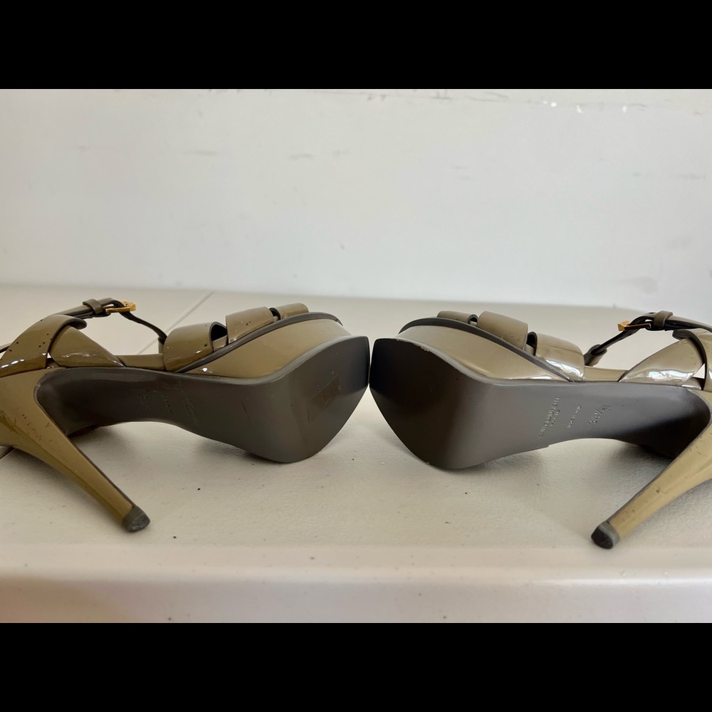 Yves Saint Laurent Women's Tribute Platform High Heel Sandals in Olive patent - Picture 4 of 6